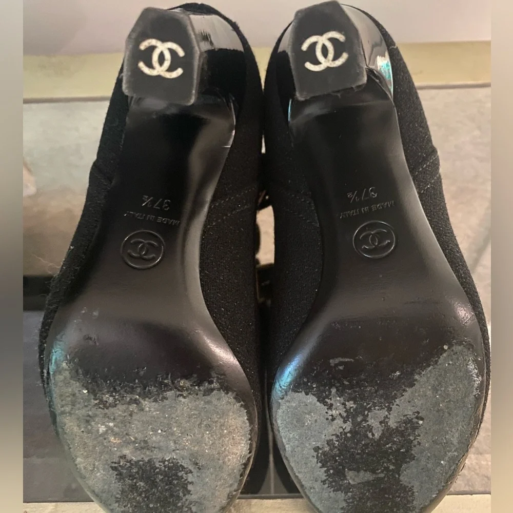 CHANEL Black Ankle Boots with Gold Accents - Picture 5 of 5